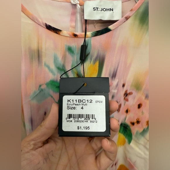 NWT St. John Womens Floral Print Silk Mini Dress 4 Ecru/Peach Multi Designer - Picture 5 of 12